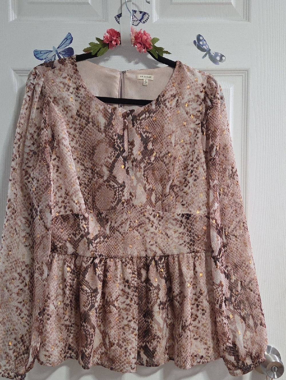 Snake Print Peplum Top with Gold Foil Accents